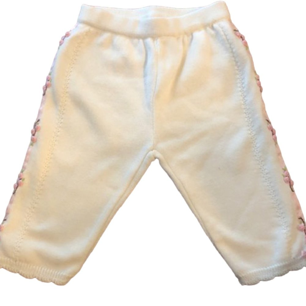 White and Pink Ribbon Knitted Pants 3-6 mo NWT